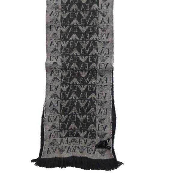 EMPORIO ARMANI Luxury Designer Black & Grey Monogram Color Block Scarf - Picture 11 of 15